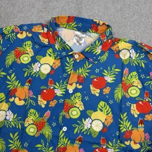 Snapple Shirt Mens Extra Large Hawaiian Stretch All Over Print Lemon Mango Apple